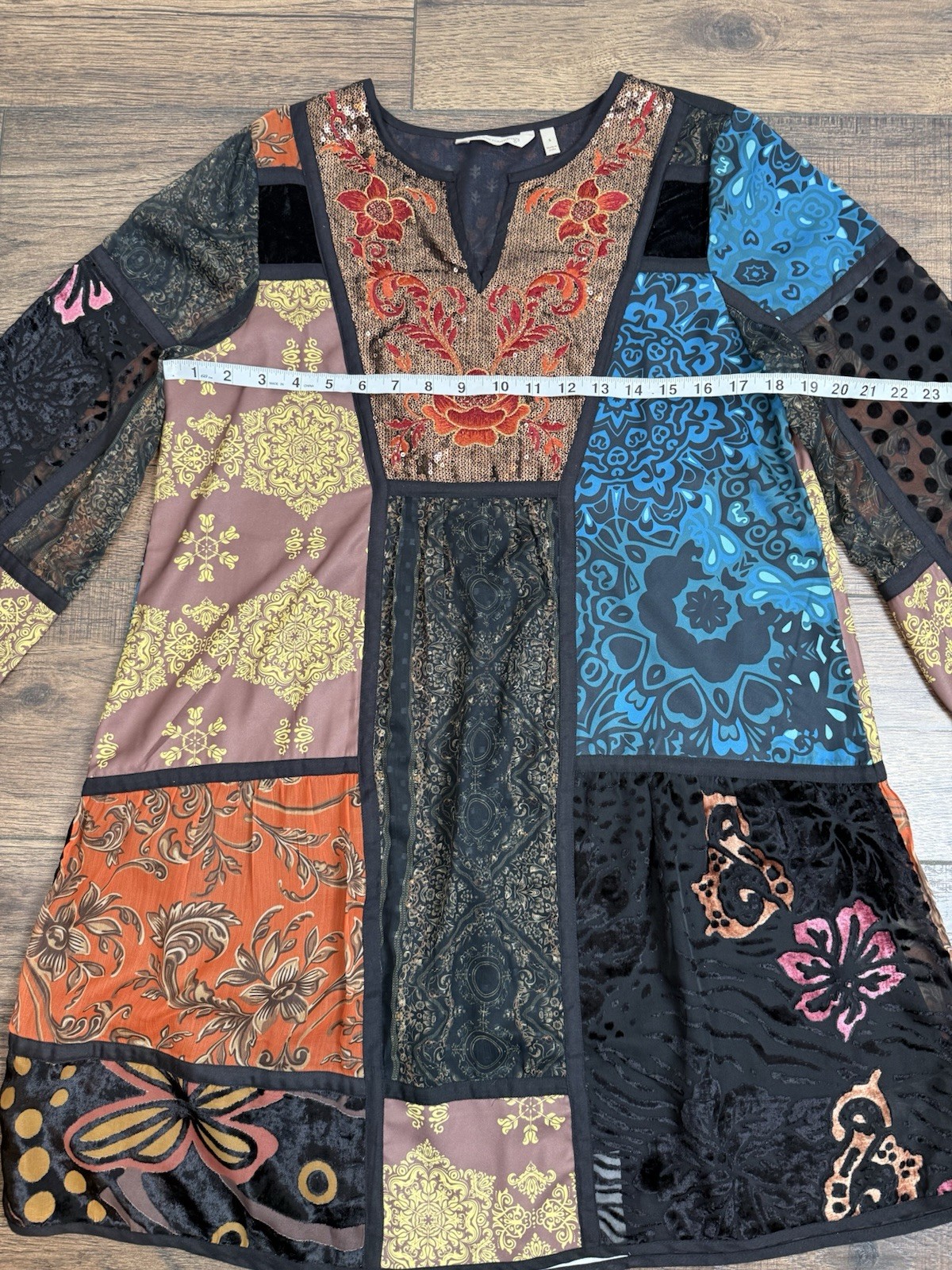 Soft Surroundings Adassa Tunic Top Sequin Velvet Multi Print Bohemian Sz Small