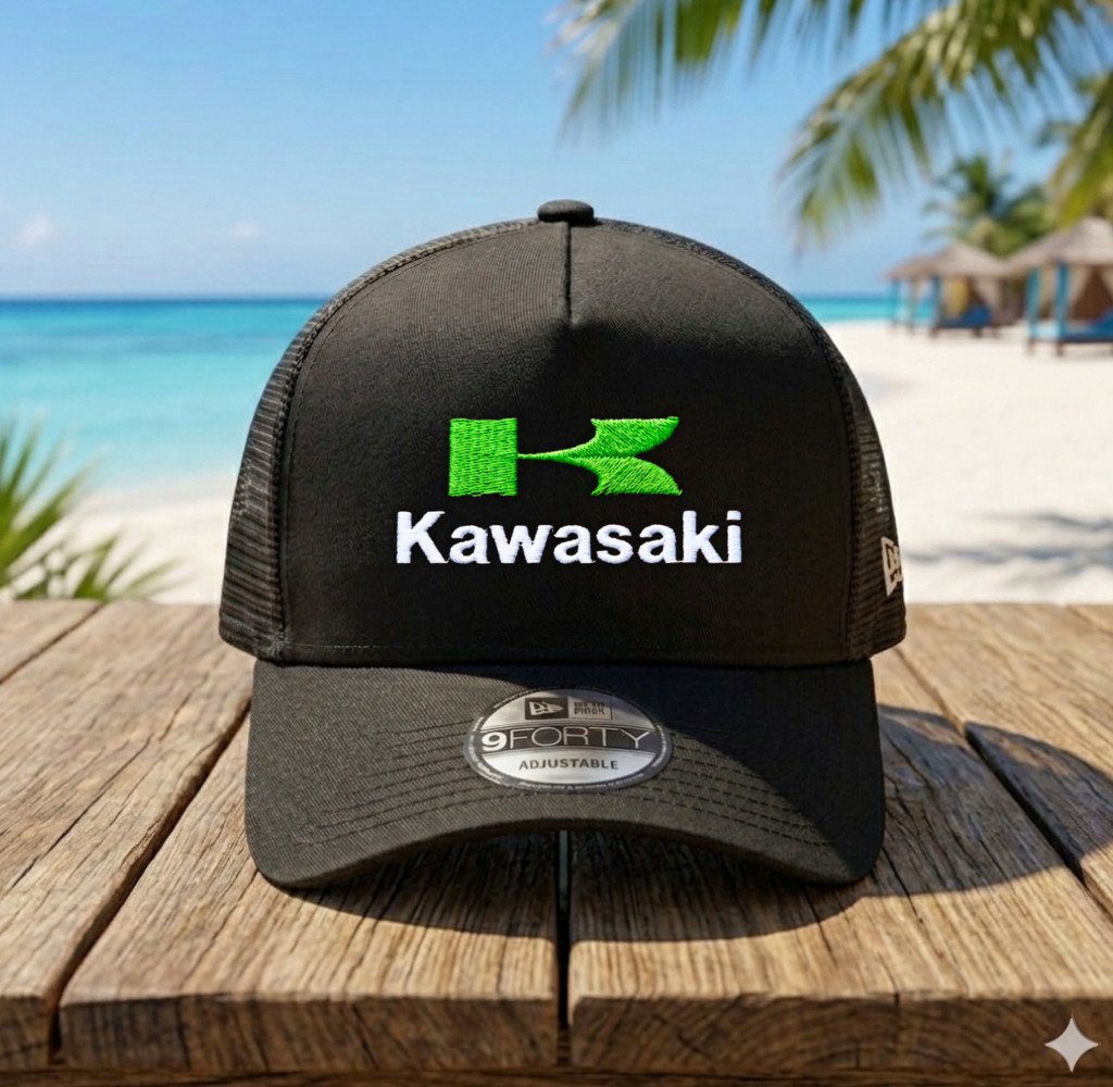 Kawasaki Racing Team Trucker Hat Embroidered Logo Mesh Snapback Moto Cap