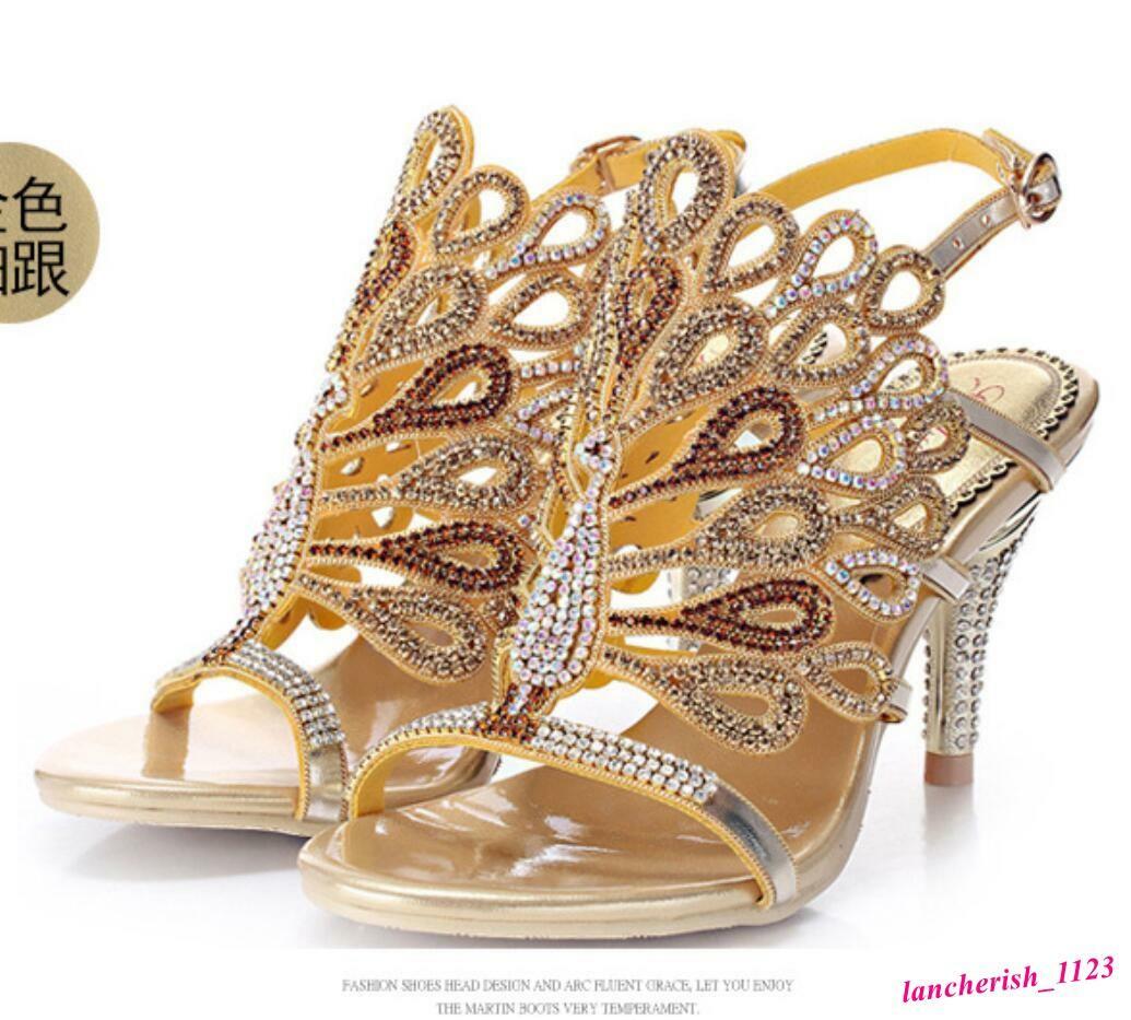 Rhinestone Women’s High Heel Sandals Dress Shoes Open Toe Elegant Fashion Retro