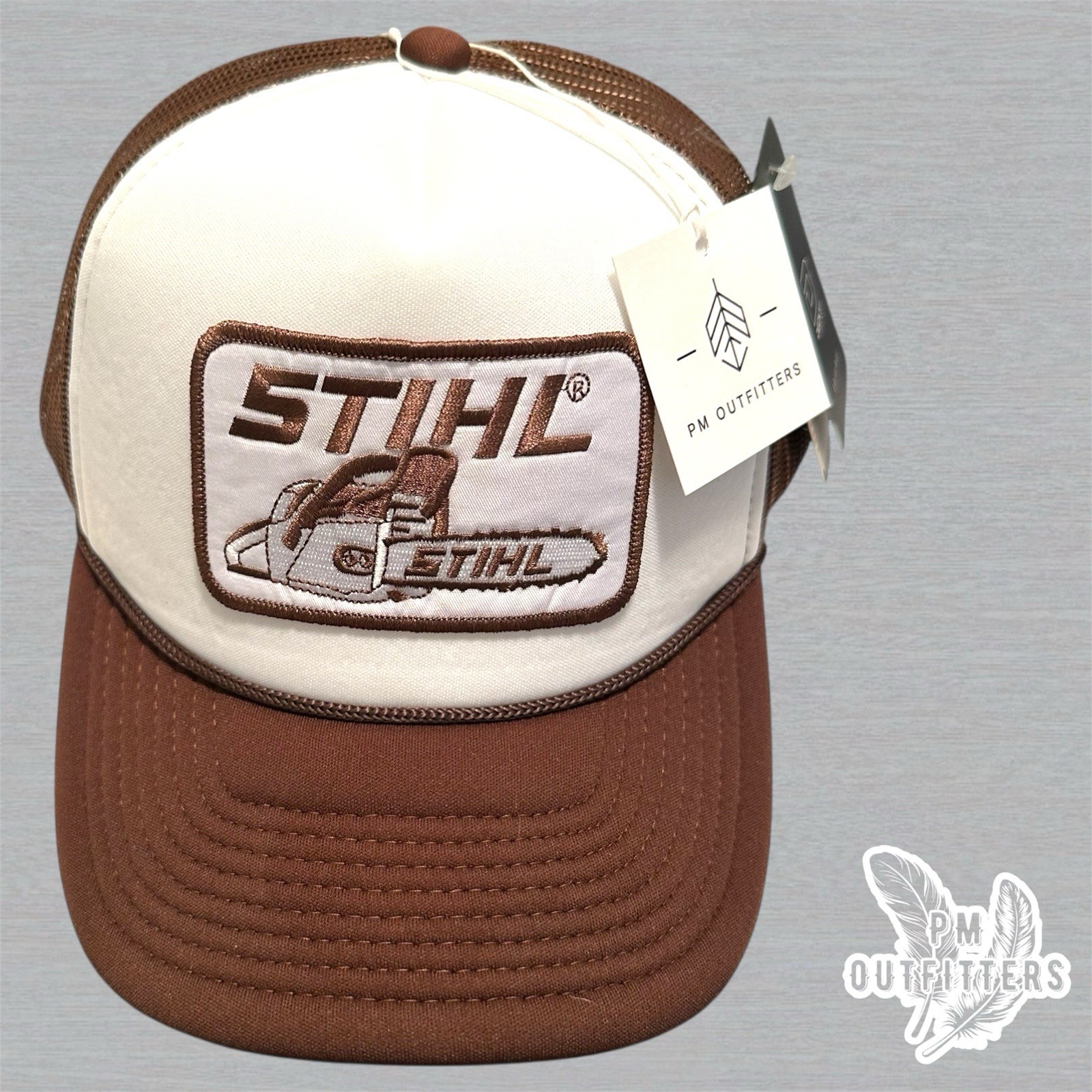 Retro Vintage Stihl Chainsaw Embroidered Patch on Decky Foam Front Rope Trucker