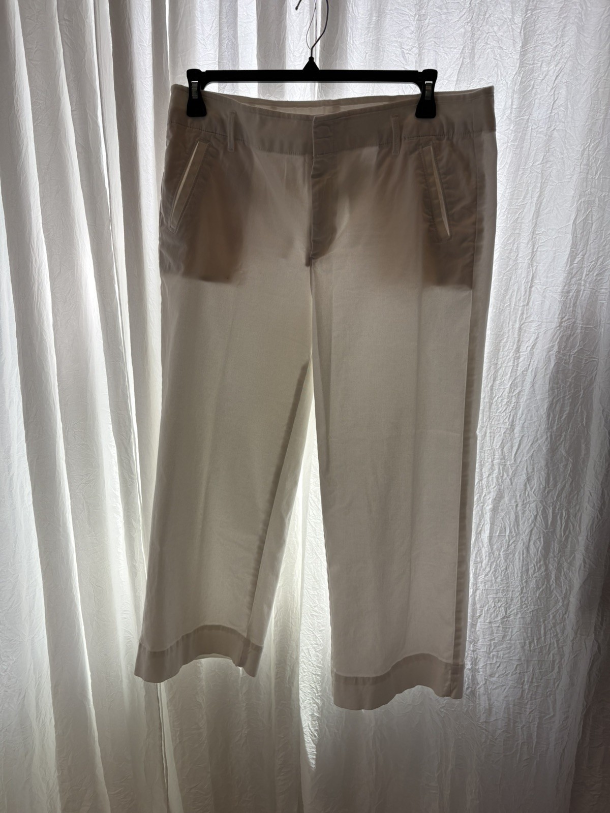 ANN TAYLOR LOFT WHITE WIDE LEG CHINO WOMENS PANTS SZ 14 CLASSIC SUMMER RESORT