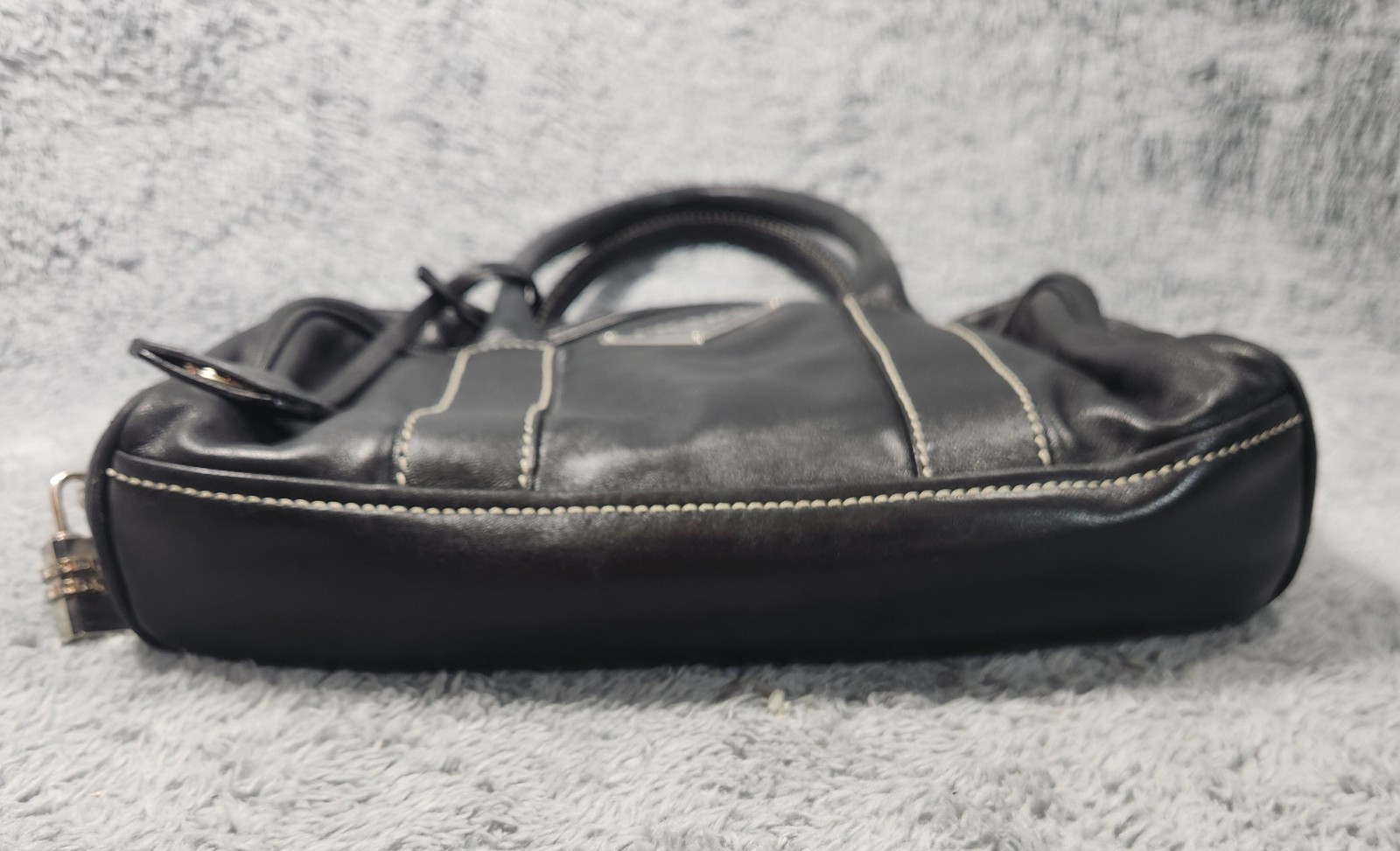 Authentic Prada Black Leather Top Handle Satchel Bag Purse Italy