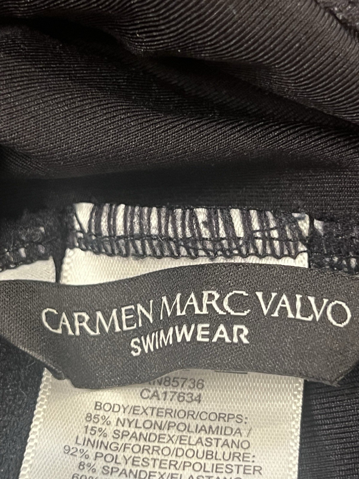 Carmen Marc Valvo Black White Abstract Ring One-Piece Swimsuit Padded 14