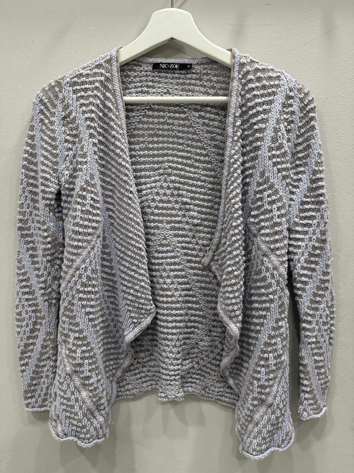 NIC+ZOE Women’s Open Front Geometric Knit Cardigan Sweater Long Sleeve XS
