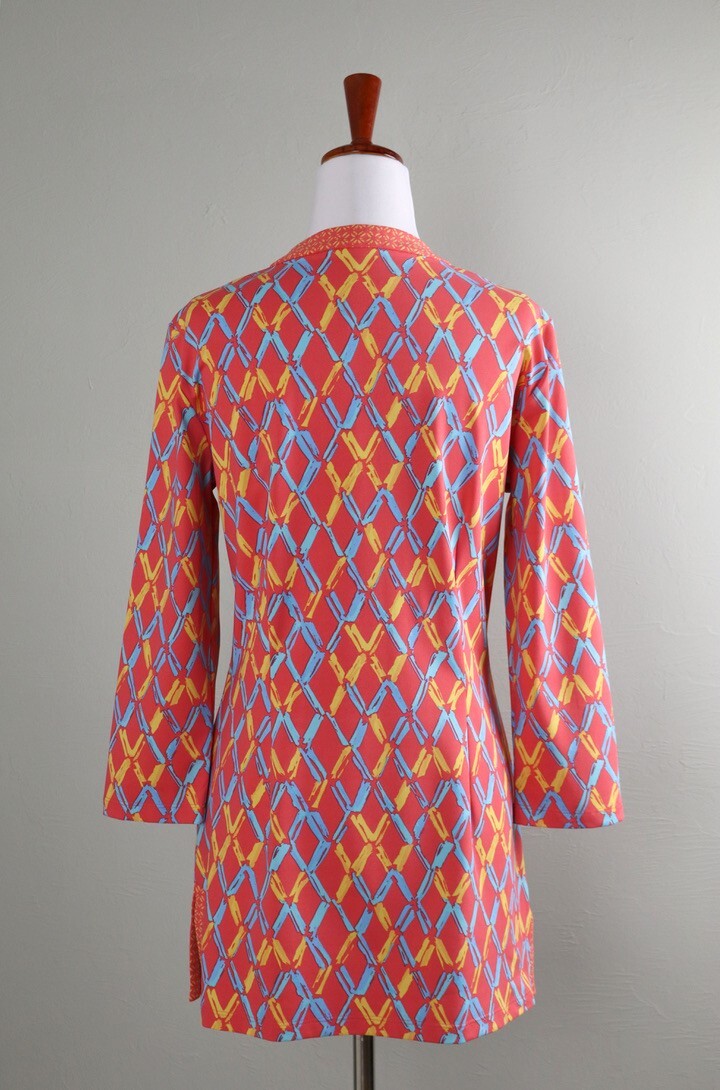 J. MCLAUGHLIN $148 Smooth Stretch Diamond Bamboo Print Tunic Top Size Medium