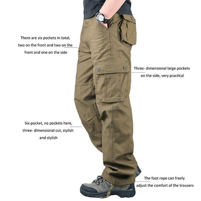 8 Pockets Men’s Cargo Pants Cotton Work Trousers Tactical Combat Outdoor Pants