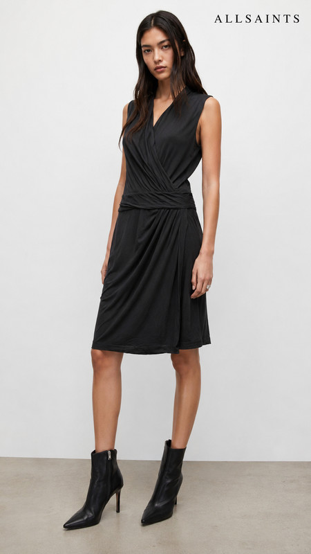 AllSaints Wrap Dress UK 10 US 6 Dark Gray Sleeveless Viscose Minimalist
