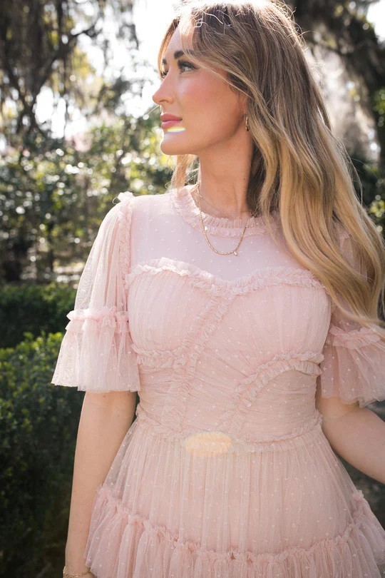 IVY CITY Whimsical Dress in Blush Women’s Pink Tulle Tiered Ruffle Maxi Dress