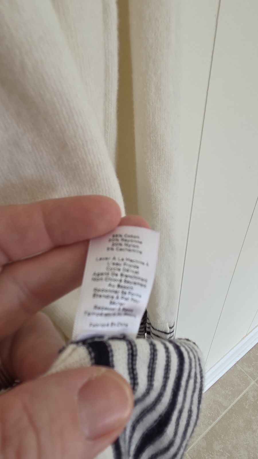 Talbots XL Shawl Collar Open Front Cardigan Cotton Cashmere White Navy Stripe