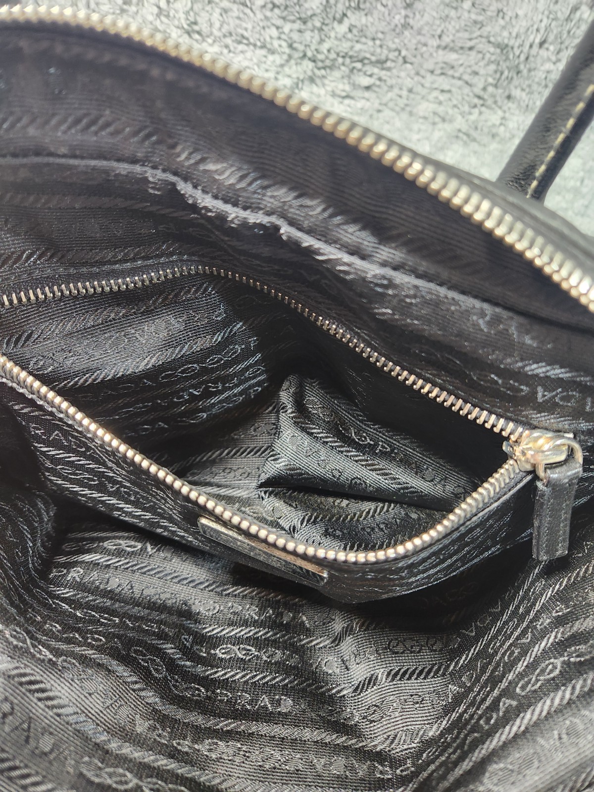 Authentic Prada Black Leather Top Handle Satchel Bag Purse Italy