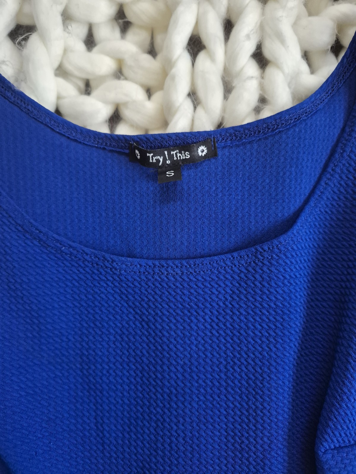 Try This Blue Solid Knit Scoop Neck Sleeveless Fit & Flare Short Dress S