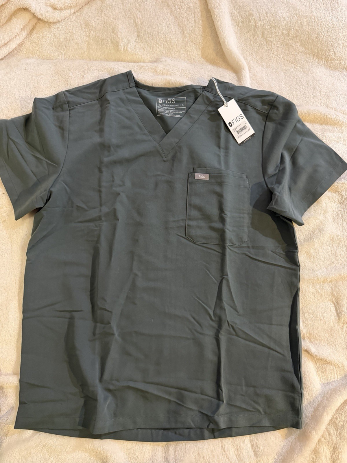 FIGS Technical Collection Scrub Top Women’s L Solid Gray V-Neck Chest Pocket