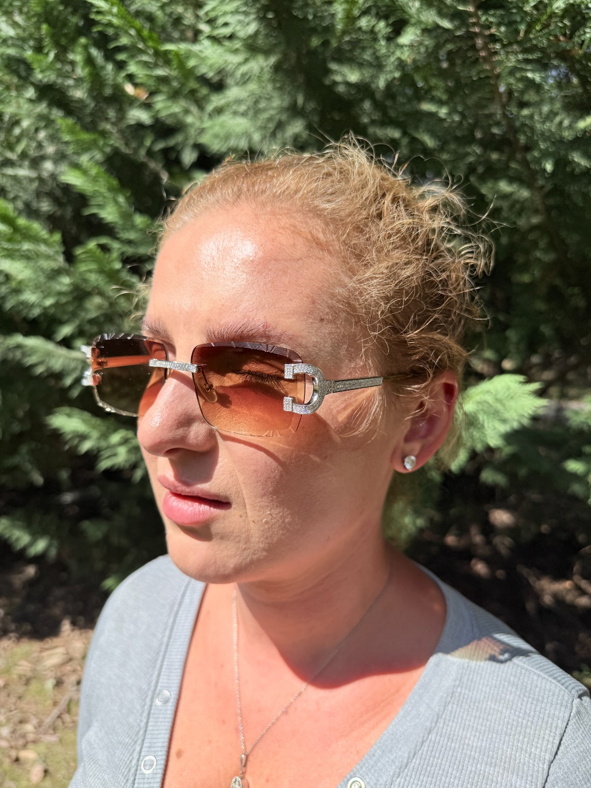 Real 925 Silver Big C VVS MOISSANITE Light Brown Sunglasses – Iced Buffs Glasses