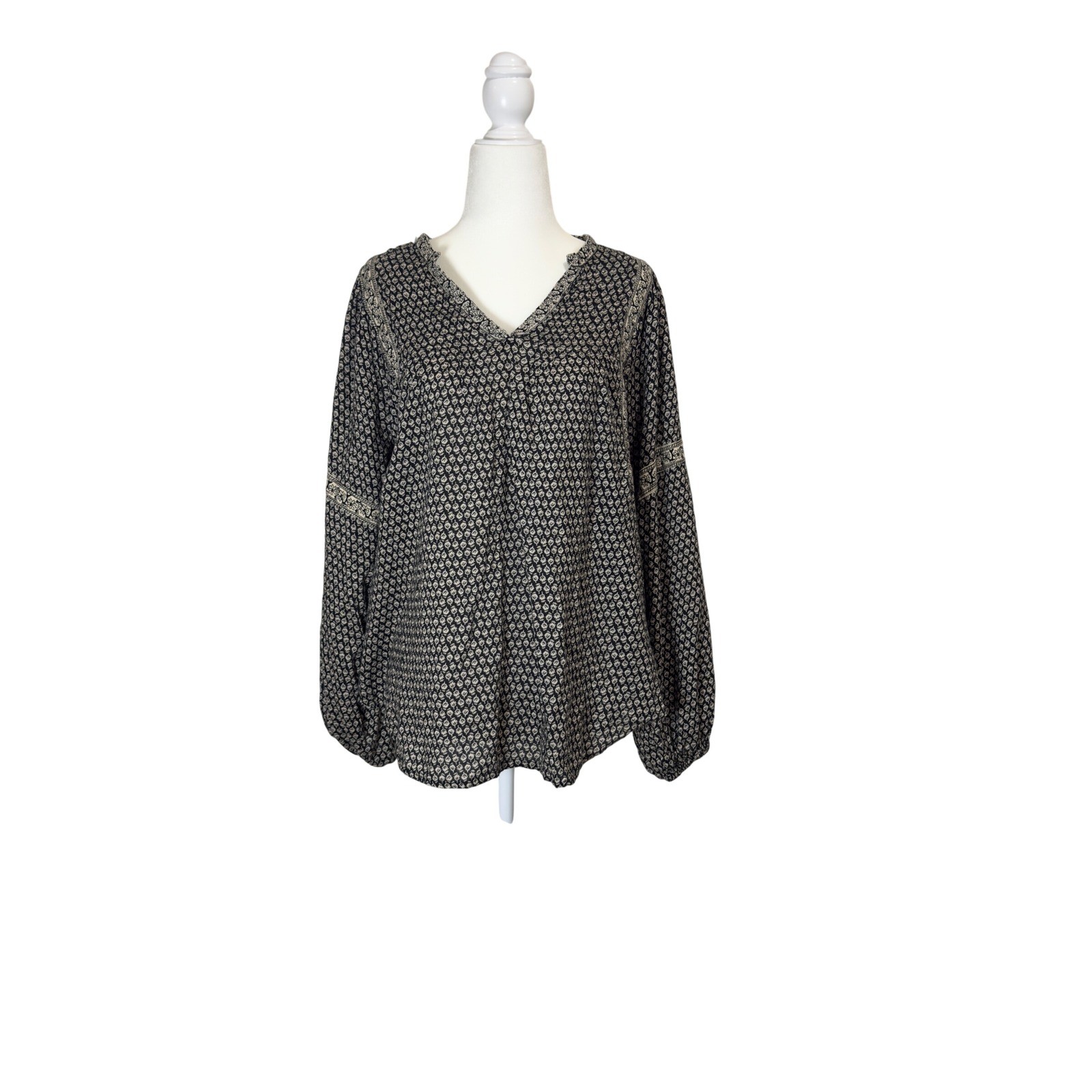 Boho Floral Block Print Blouse | Cotton Viscose Peasant Top