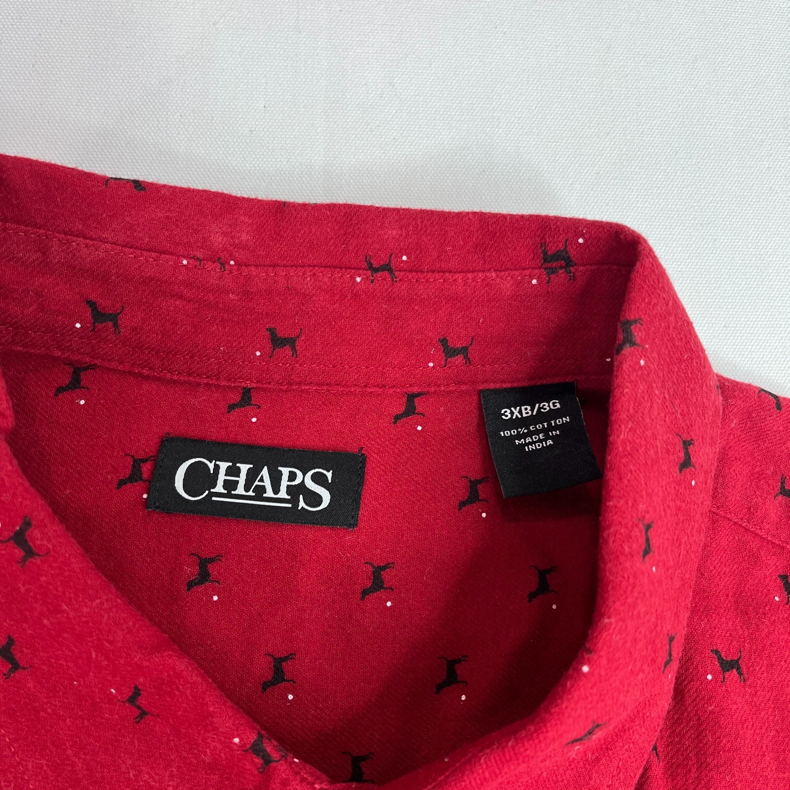 CHAPS Ralph Lauren Men’s Red All Over Dog Print Flannel Button Up Shirt 3XB