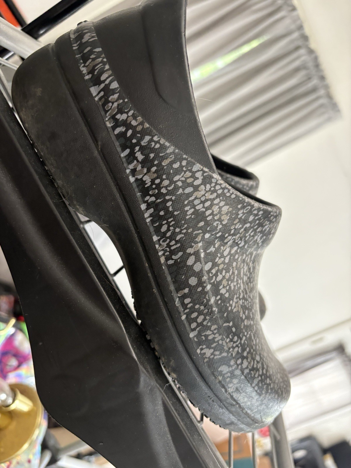 Crocs Comfort Slip-On Clog Black/Gray Speckled Closed Toe Logo Women