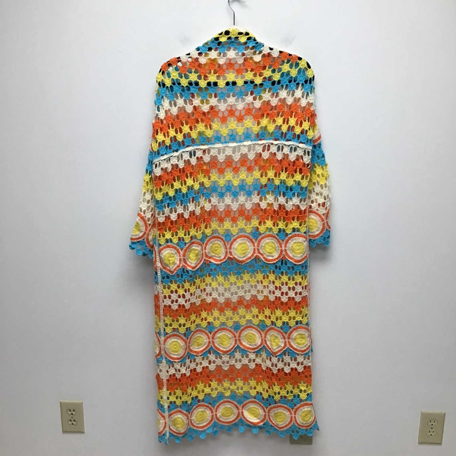 POL Crochet Duster Cardigan Womens Striped Boho Open-Knit Sweater One Size