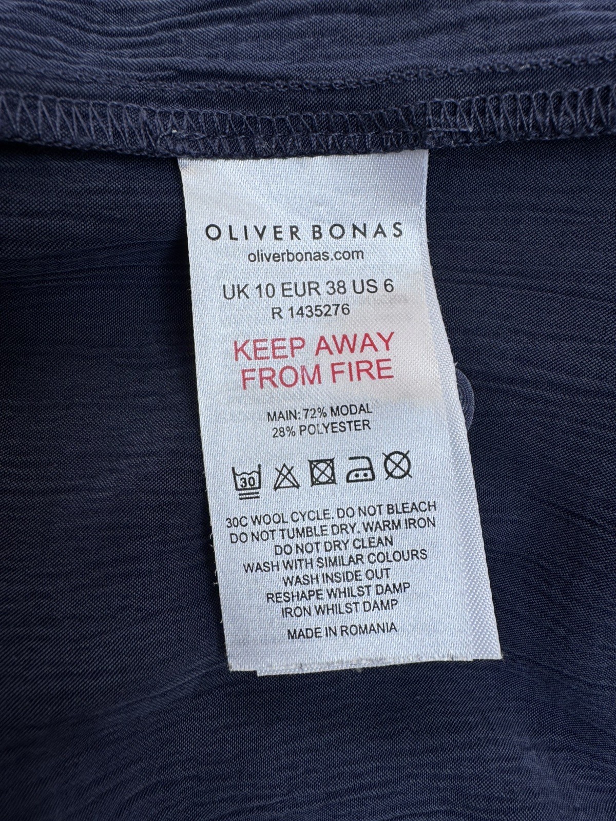 Oliver Bonas Modal Navy floaty Smock Midi Dress UK 10 Ruffle Hem 3/4 Sleeve