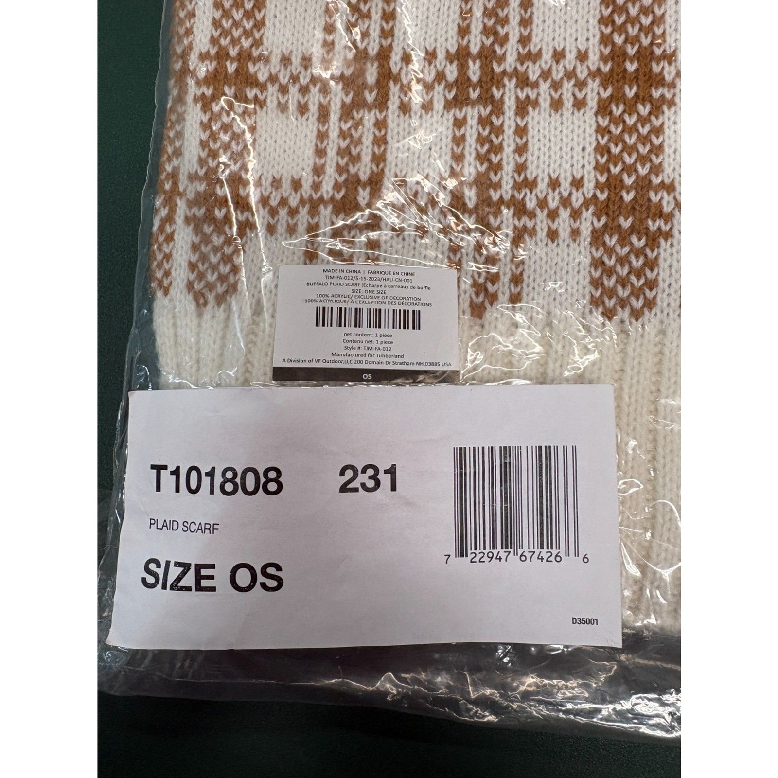 Timberland Wheat Plaid Double-Faced Knit Scarf