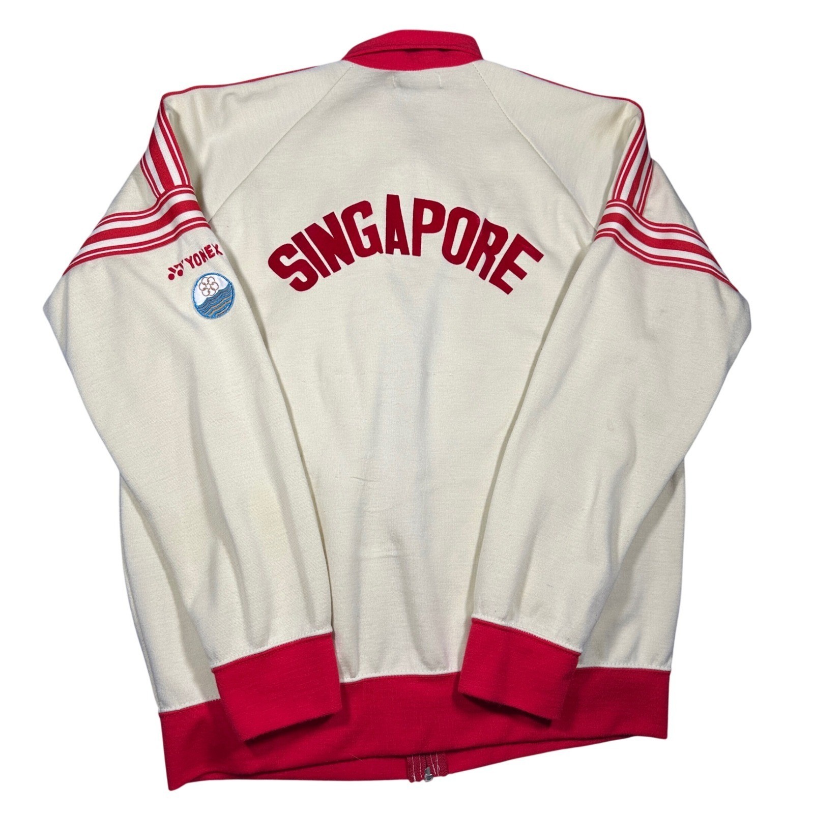 Vintage Yonex Team Singapore Track Suit Cream Red Full Zip Jacket Stirrup Pants