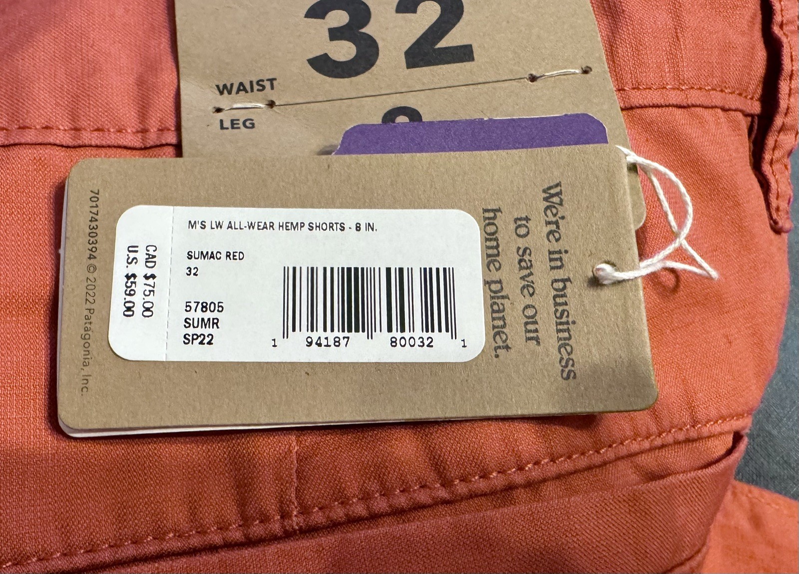 Patagonia Men’s Lightweight All Wear 32 in. Hemp Shorts 8″ Inseam Sumac Red NWT