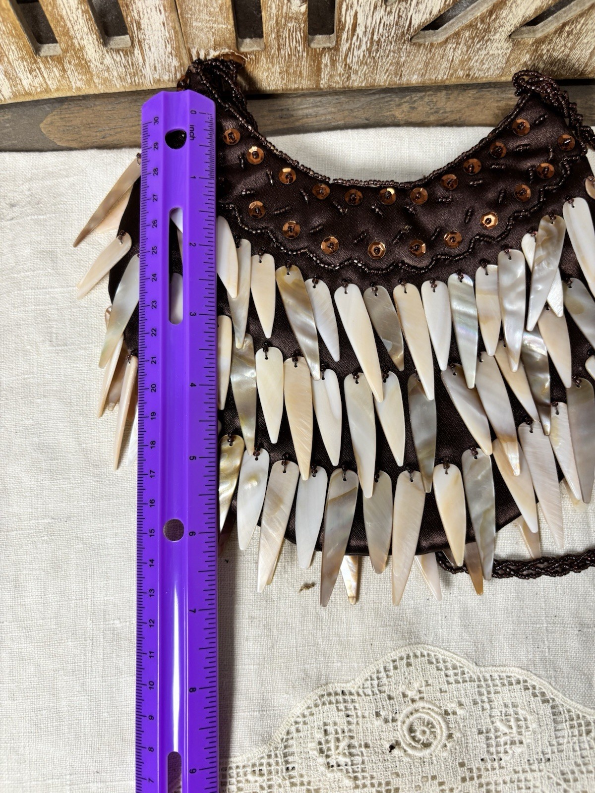 Vintage Boho Purse with white mother of pearl shell fringe