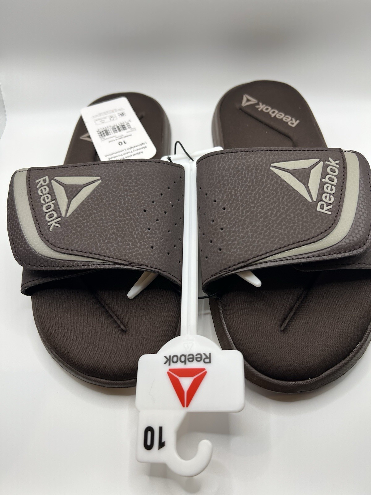 Reebok Men’s Slide Sandals Adjustable Strap Memory Foam Brown/Gray US 10
