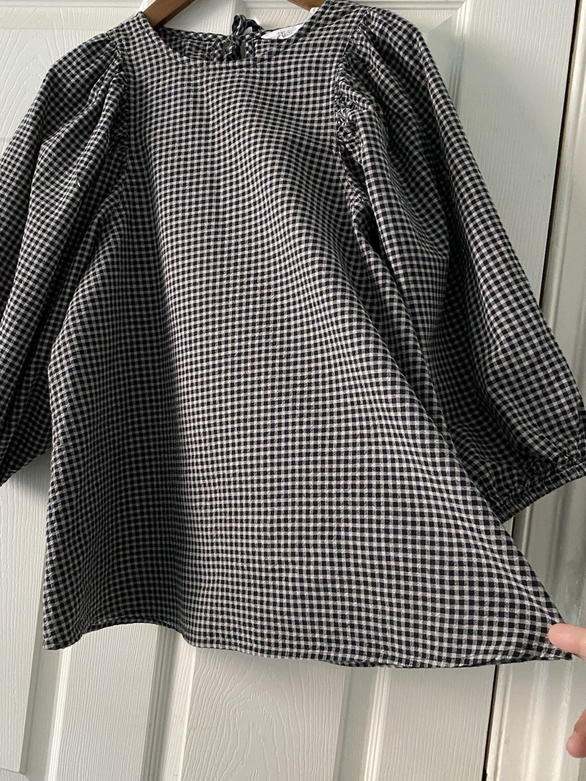 TOAST Black & White Gingham Cotton Round Neck Balloon Sleeve Blouse Size 6