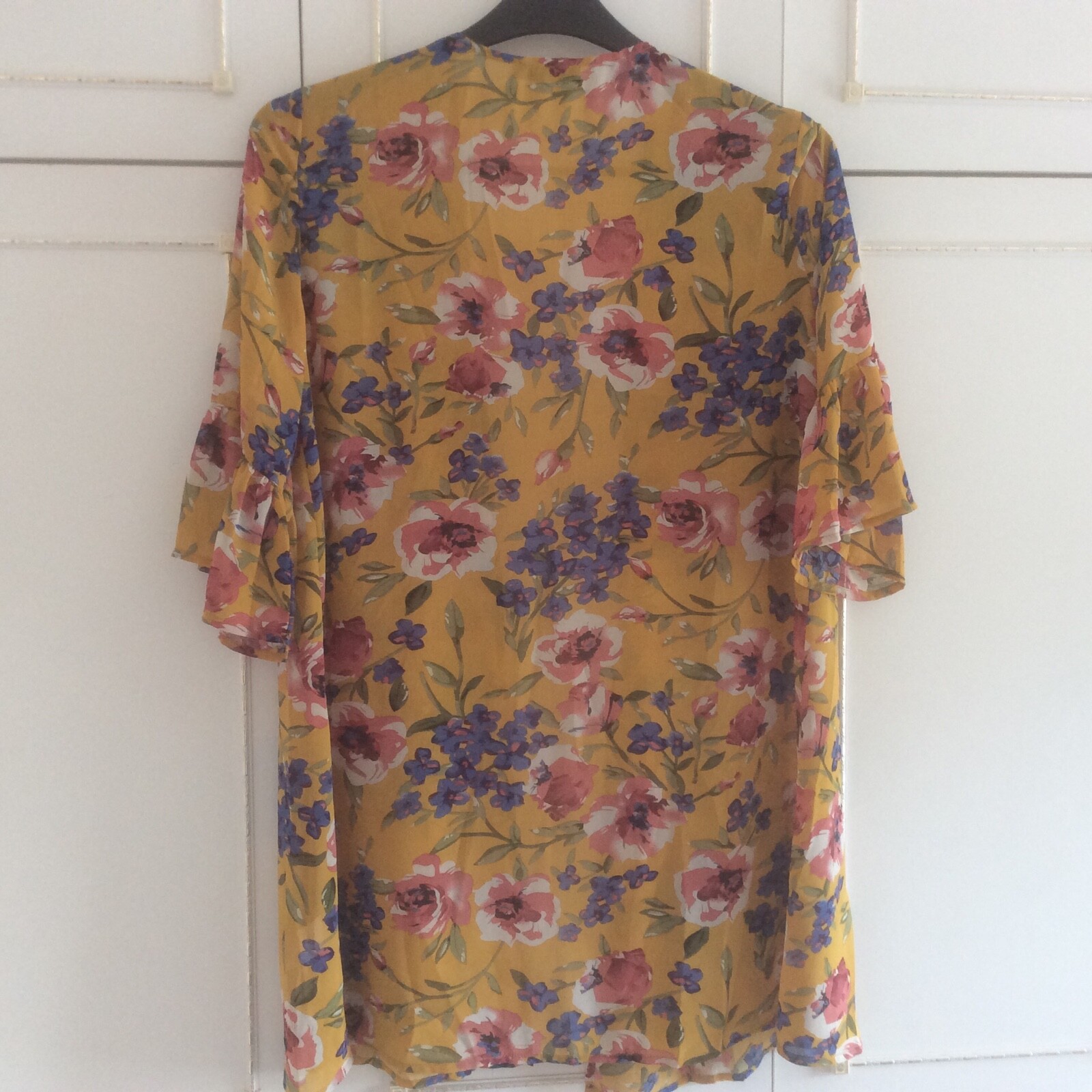 Shein Mustard Yellow Multi Floral Print Long Sleeve Open Jacket M