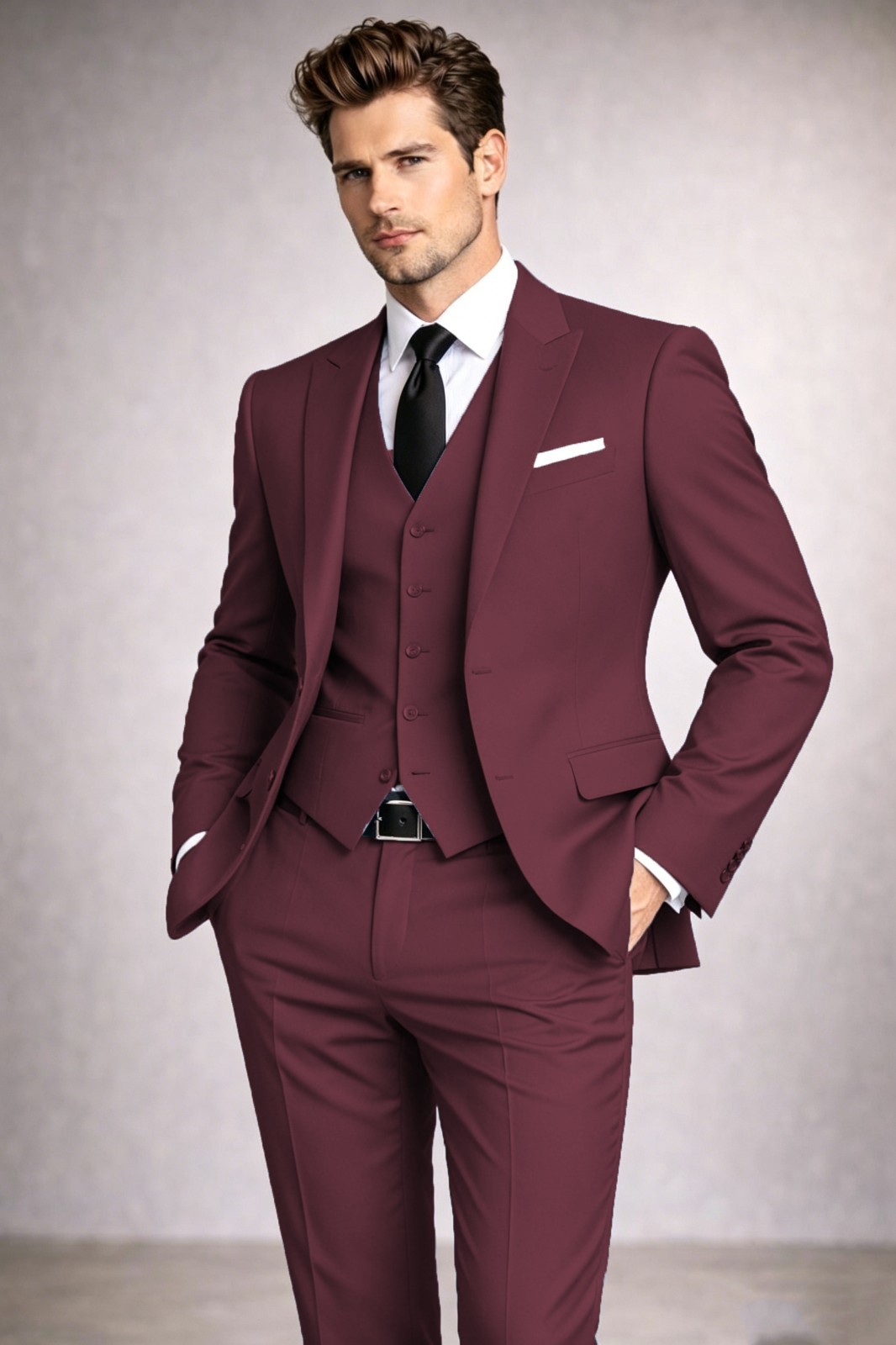 Peak Lapel Men’s Suits 3Pcs Wedding Grooms Coat Formal Evening Business Jacket