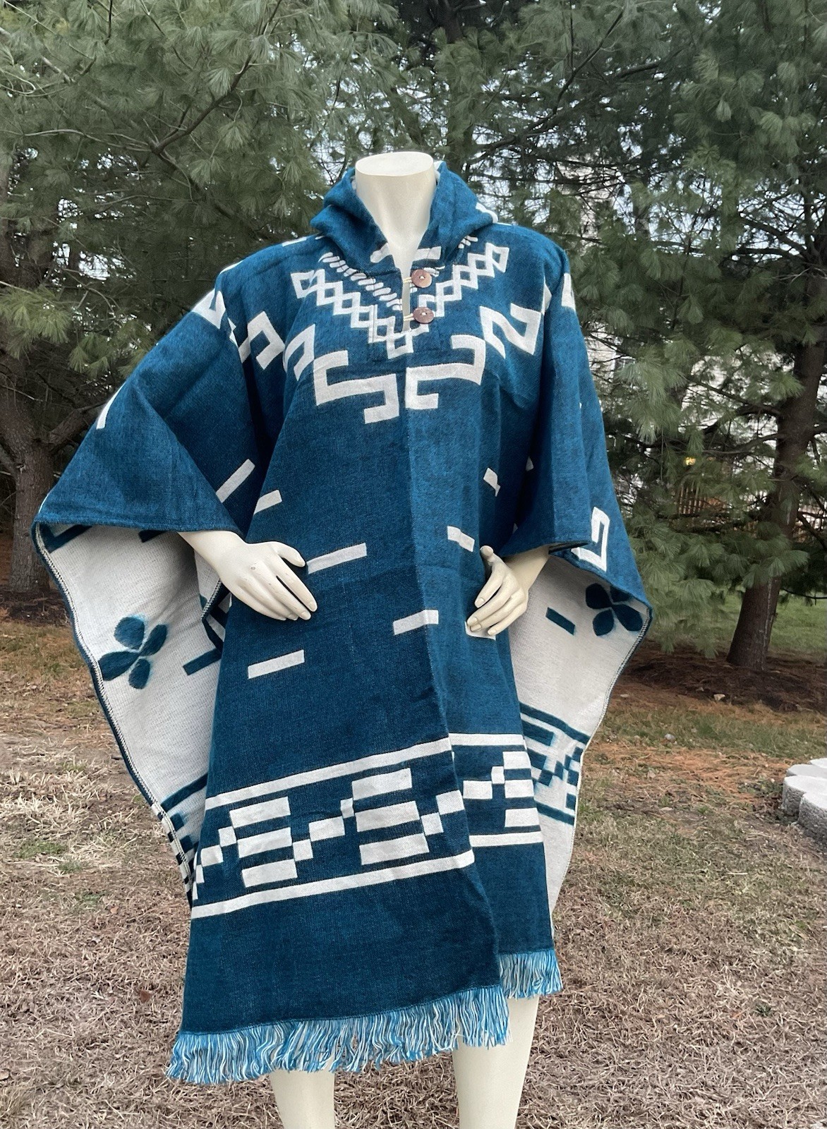 Exclusively Handcrafted ALPACA PONCHO, Clint Eastwood, Light Blue, Soft And Warm