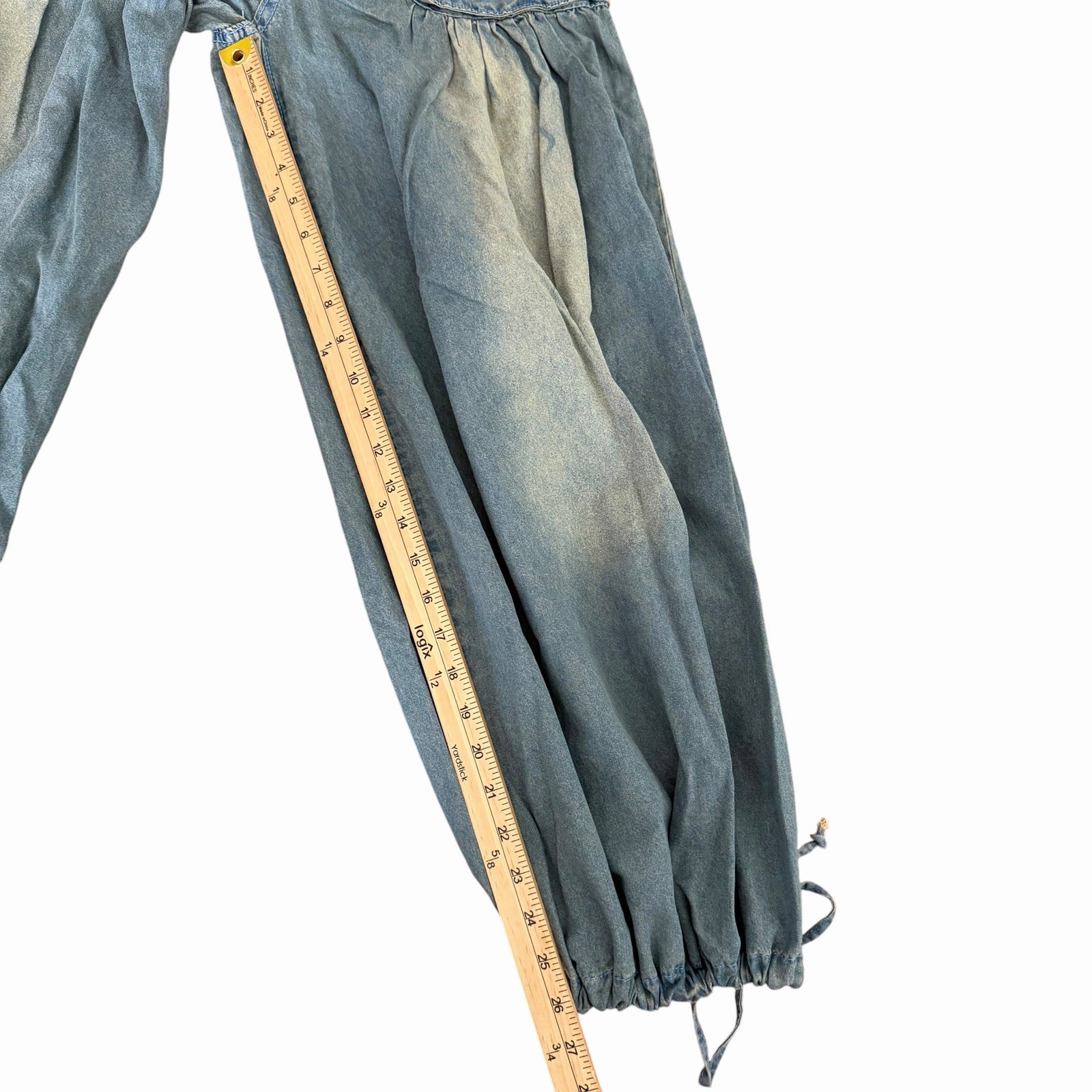 Bohemela Denim Boho Balloon Jeans Sz 26 Bleached Ankle Tie Festival Hippie NIB