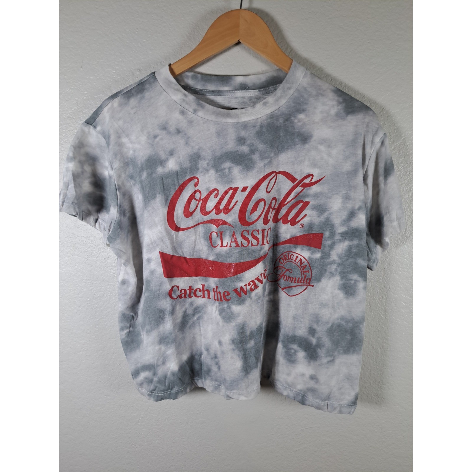 Coca-Cola Classic Tie Dye Graphic Crop T-Shirt Grey Red XL LT39926B