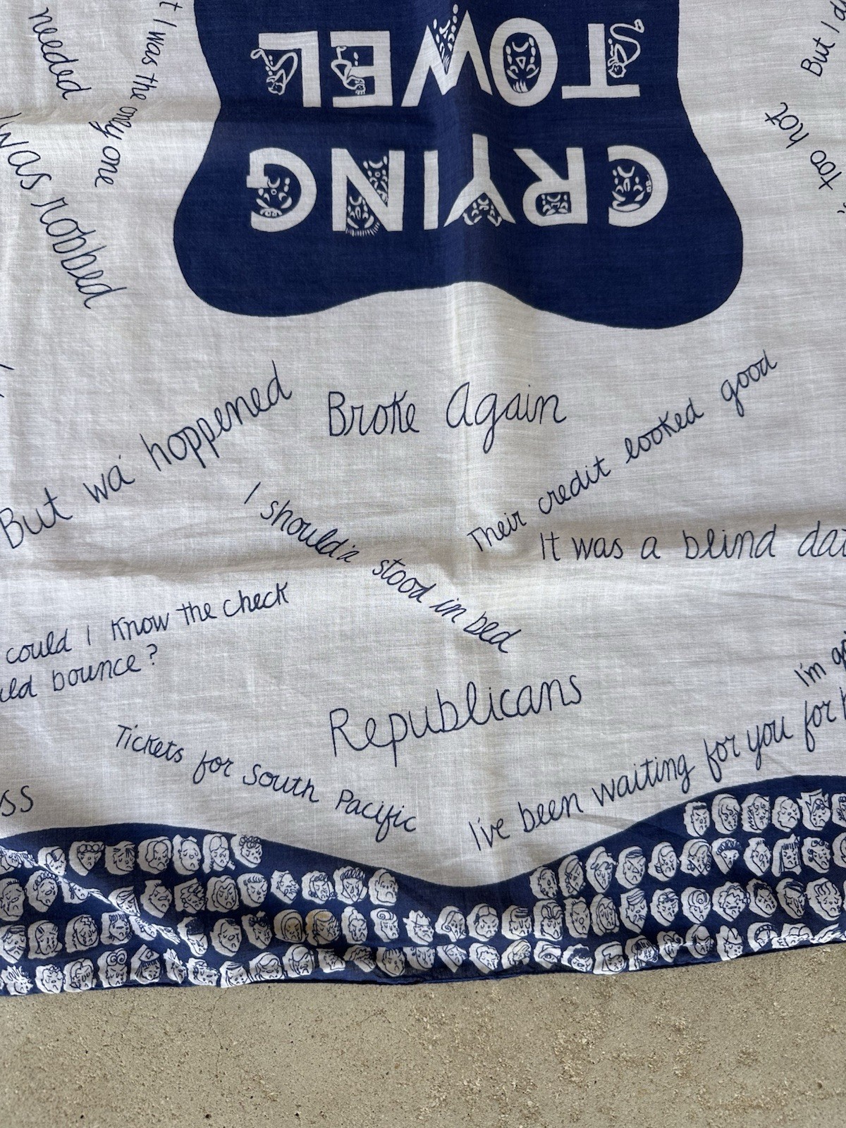 1950s Symphony ‘Crying Towel’ Novelty Political Bandana Humor Scarf Blue VTG
