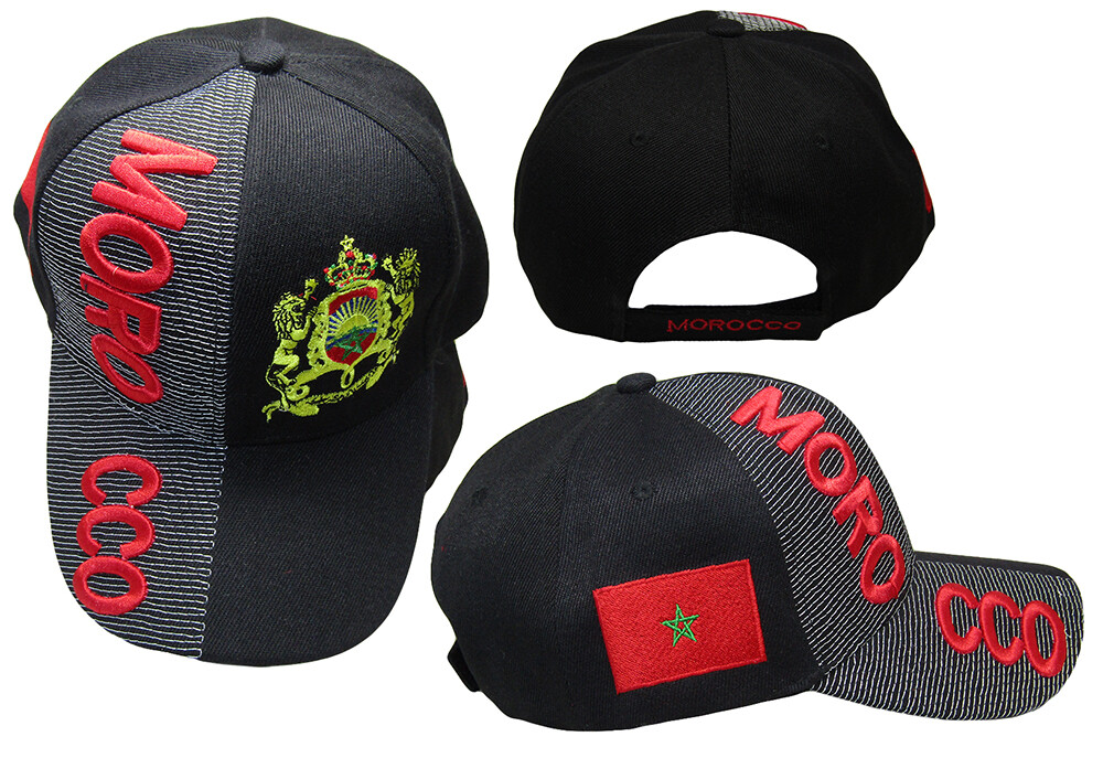 Morocco Country Black Red Letter Crest Patch On Side Embroidered Hat Cap