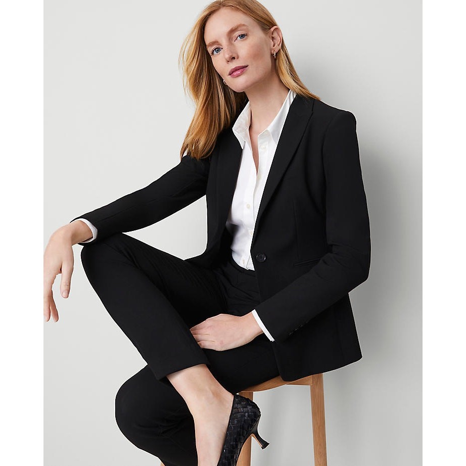 Ann Taylor Long Single Button Bi-Stretch Blazer in Black – NWOT, 8 Tall