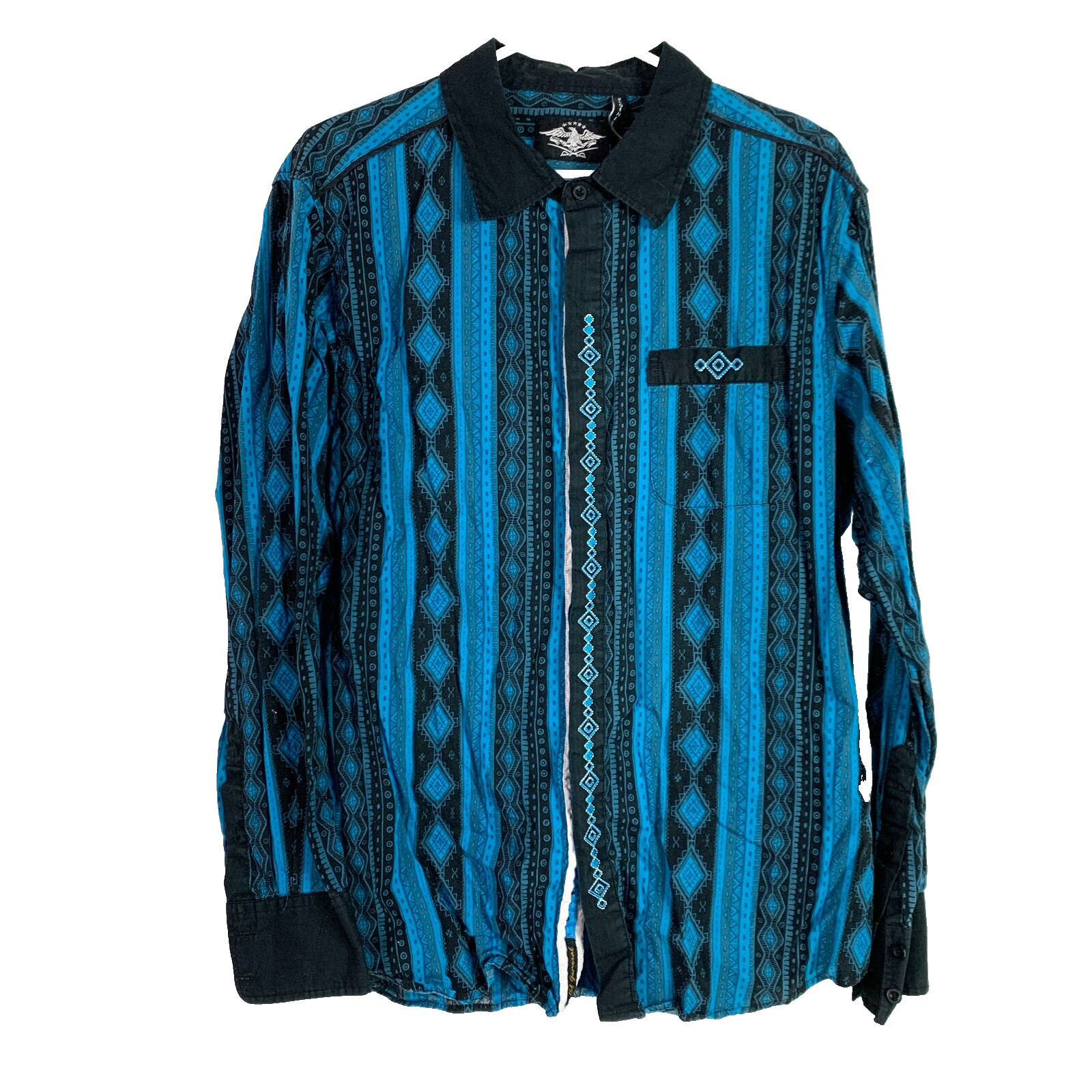 Y2K El General Southwestern Western Cowboy Rodeo Blue Black Shirt Size 2XL