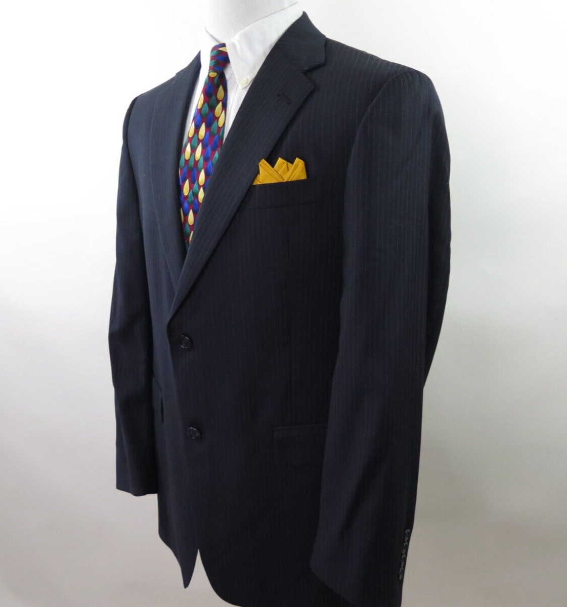 Hart Schaffner & Marx Imported Wool Dark Blue Striped Mens Suit 34×31 39 R USA