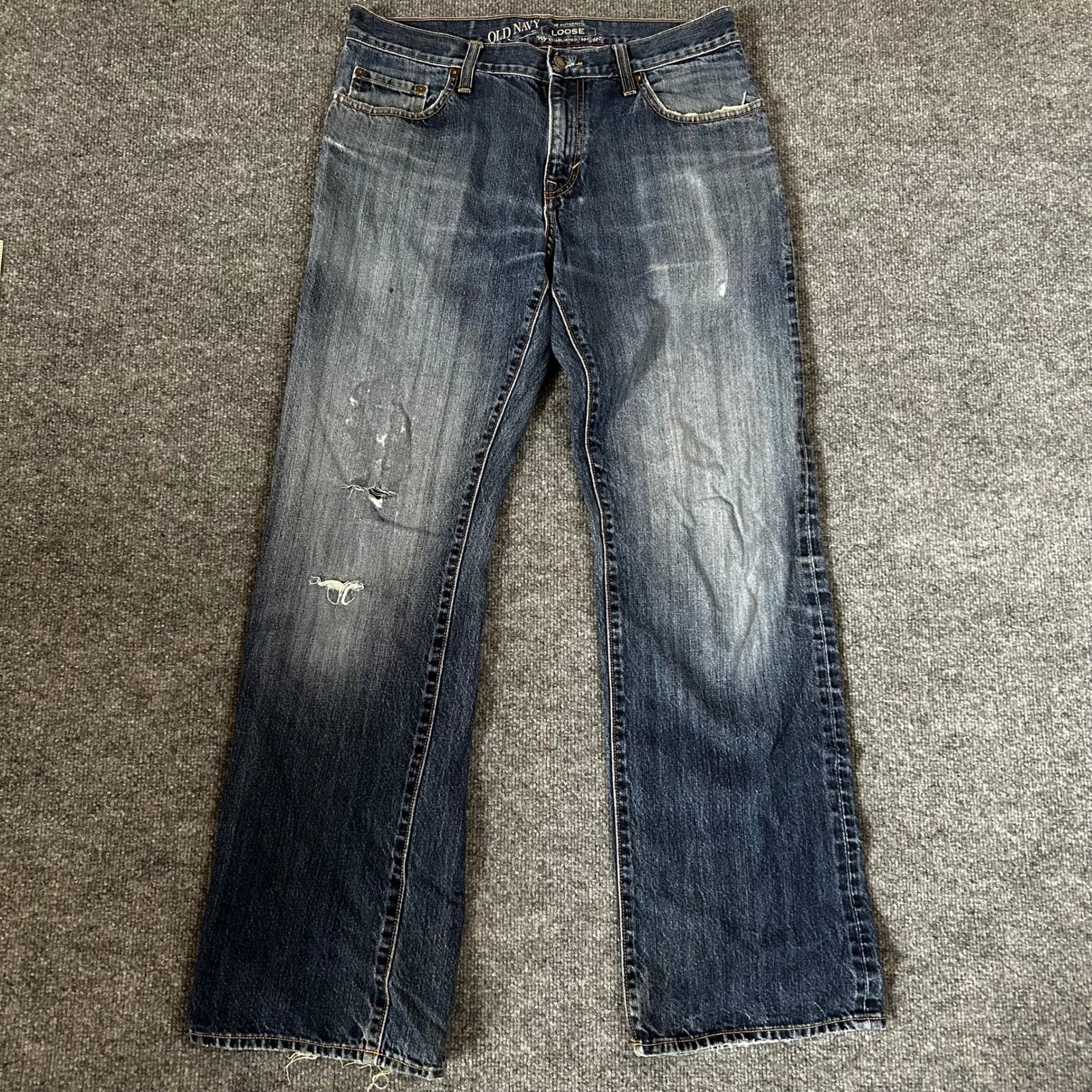 Old Navy Jeans Mens Size 32×34 Blue Loose Fit Distressed Denim Casual 5-Pocket