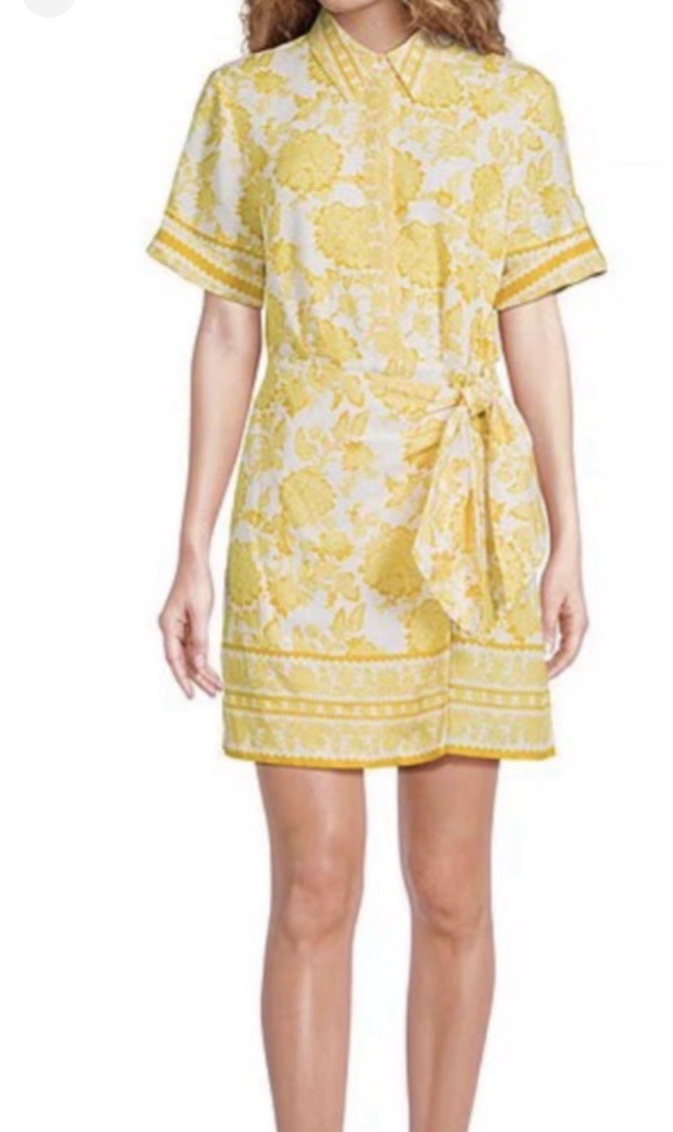 NWT Alex Marie Sz 8 Millie Floral Short Sleeve Wrap Dress Yellow & White