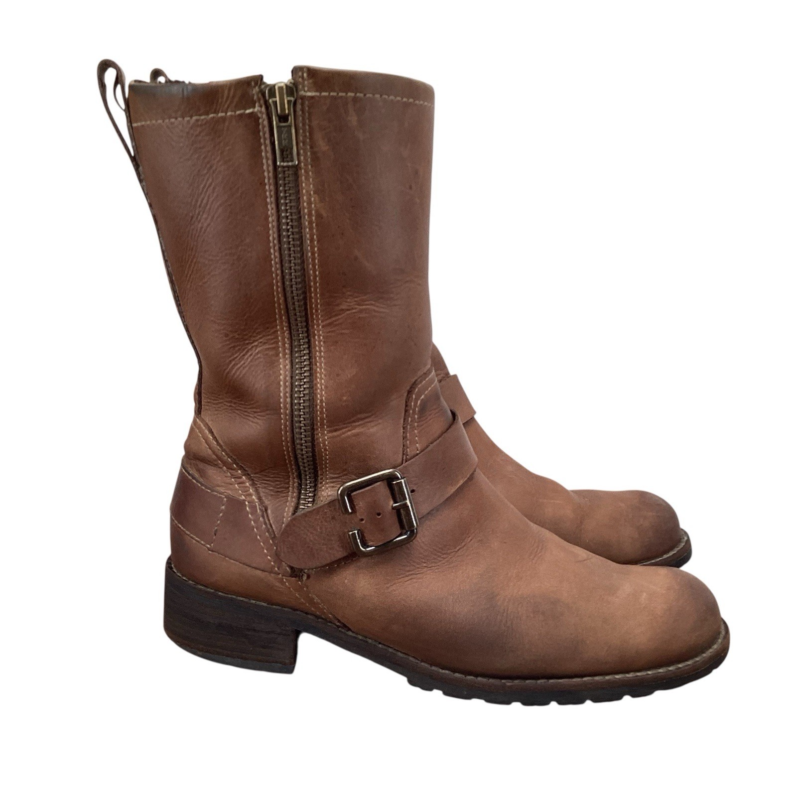 LL Bean leather Boots Women’s Size 7 M Side Zip Up Buckle Distressed Look
