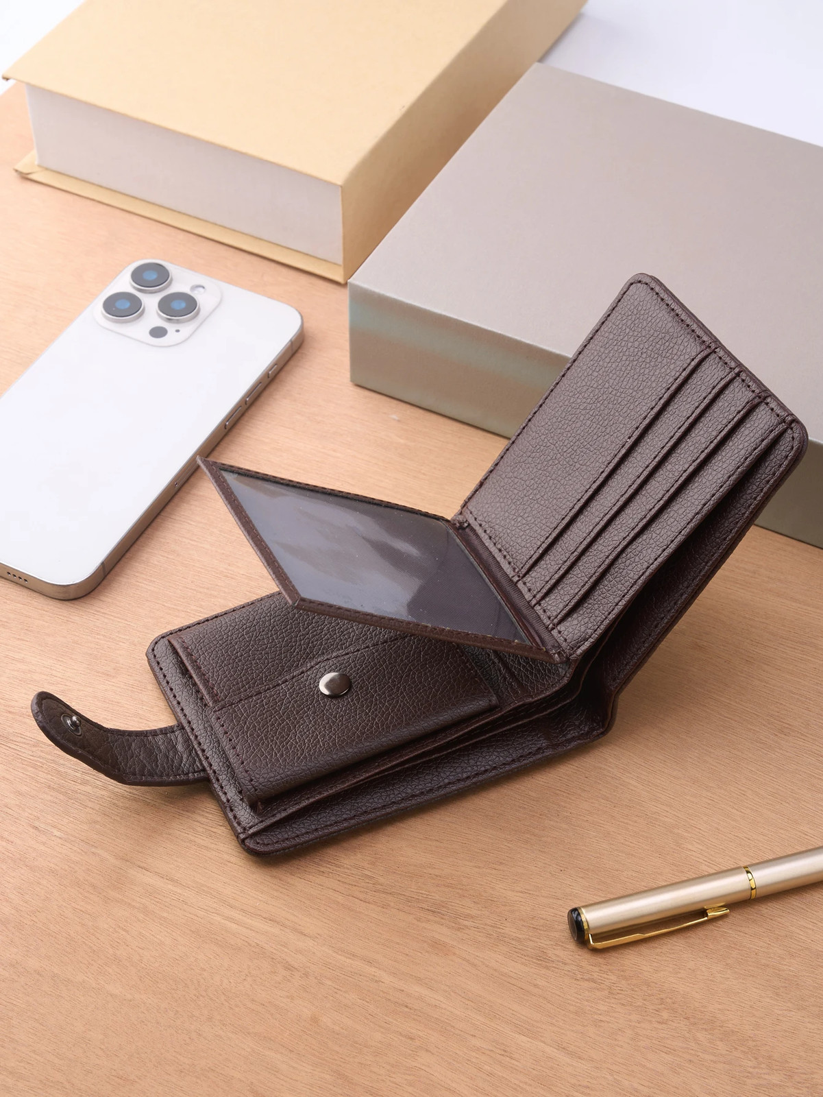 Men’s Slim Leather Wallet, Quality Zipper Purse with Coin Pocket, Male Business