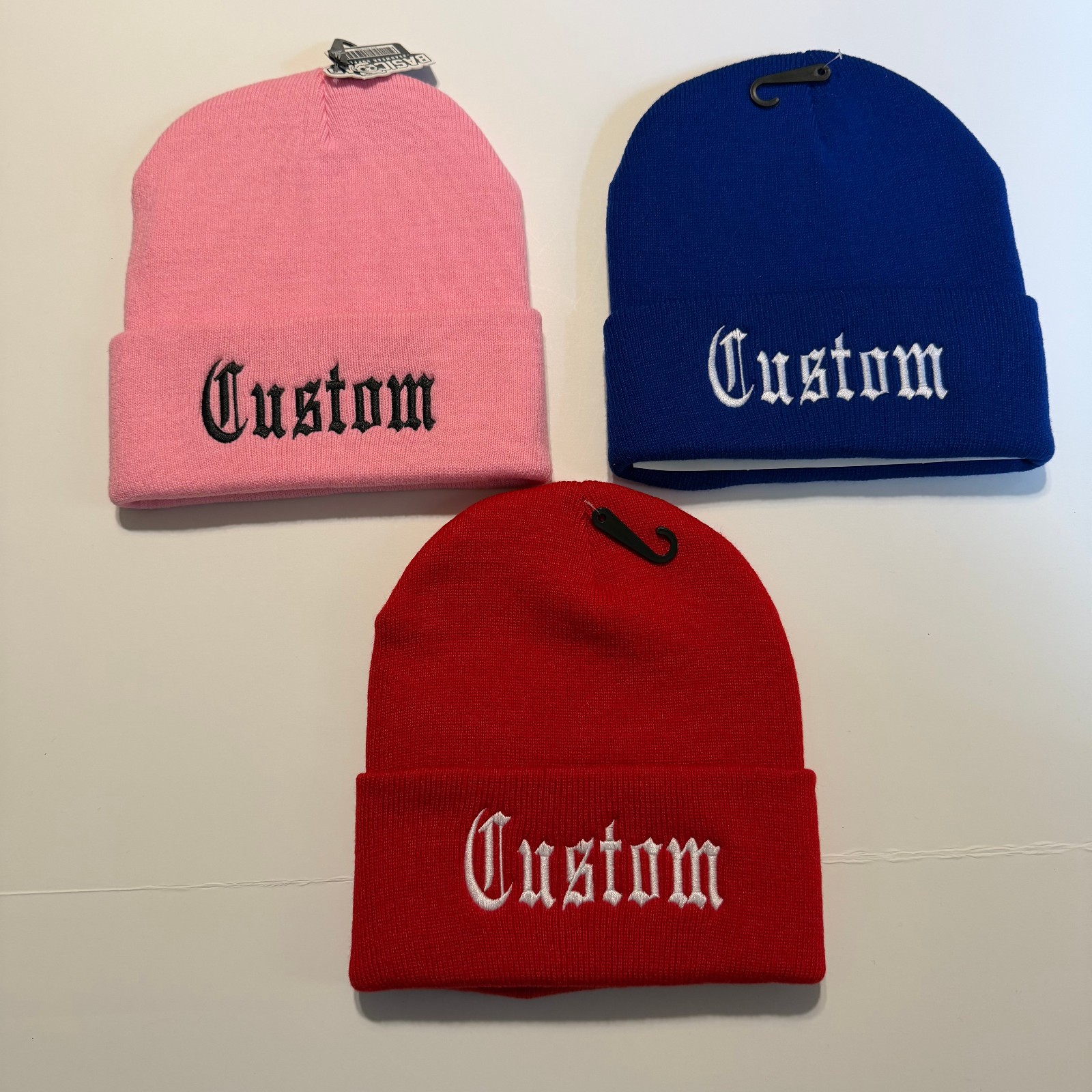 Custom Last Name Embroidered Beanie Text in old English Stitched Your Last Name