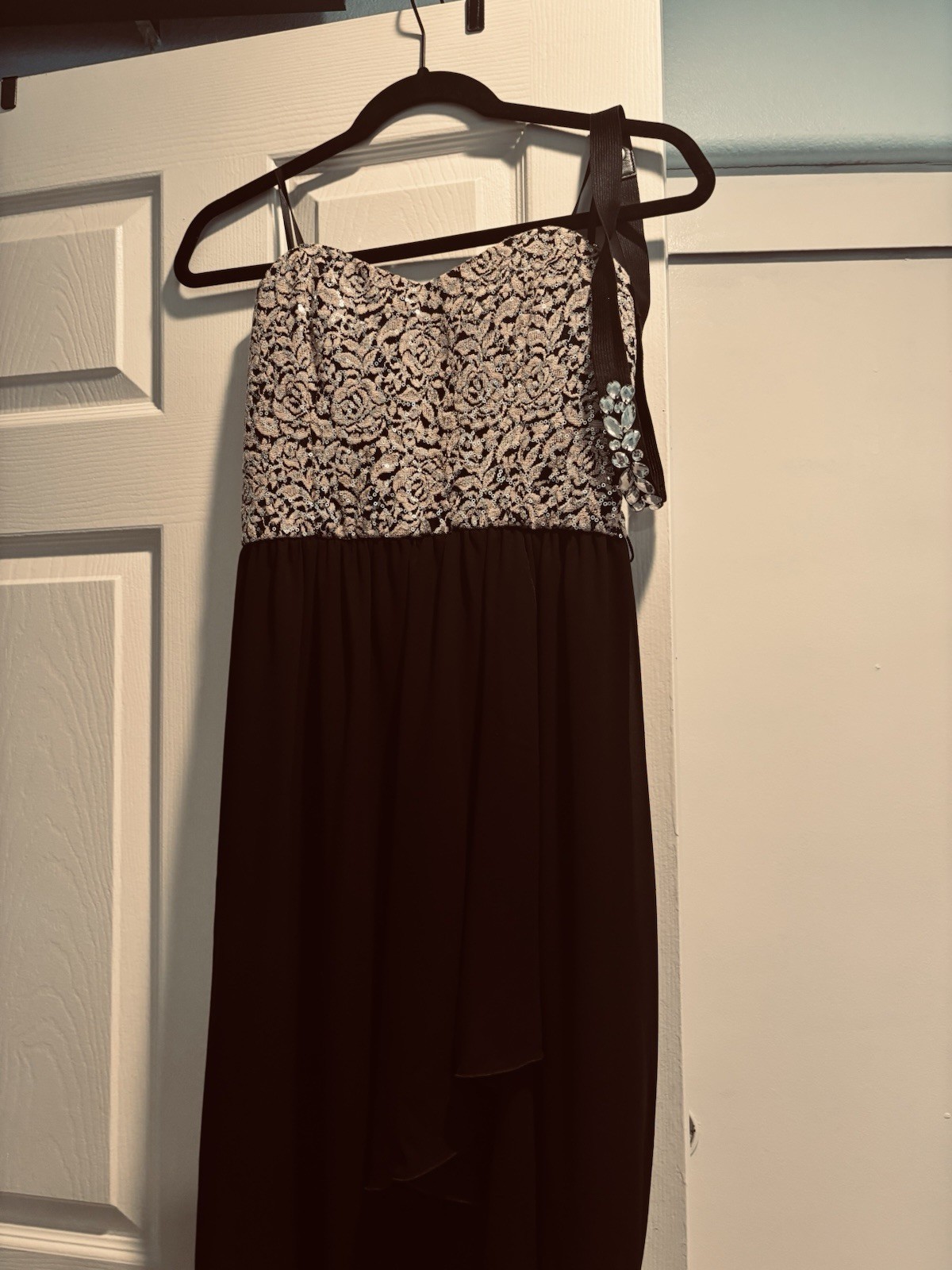BCX Black S/M Sweetheart Spaghetti Strap Chiffon Fit & Flare Knee Dress
