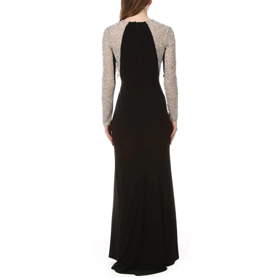 Xscape Black Nude Silver Crystal Beaded Gown Size 8P $278