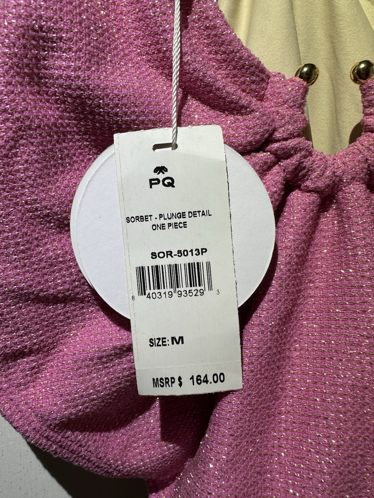 PQ Swim Pink Sparkle Plunge One Piece Swimsuit NWT Medium Luxury