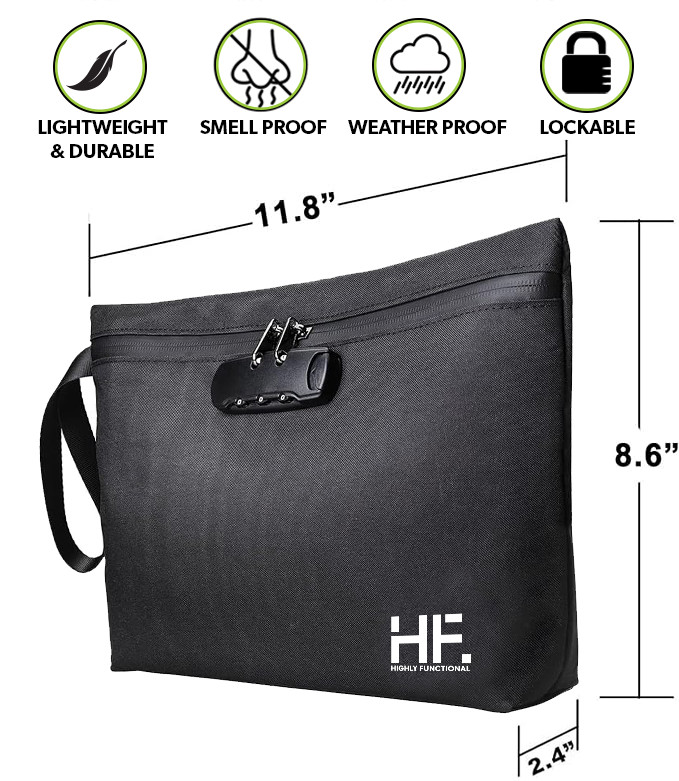 Smell Proof, Money Bag, Stash Bag, Travel Bag with Combination Lock and Zipper