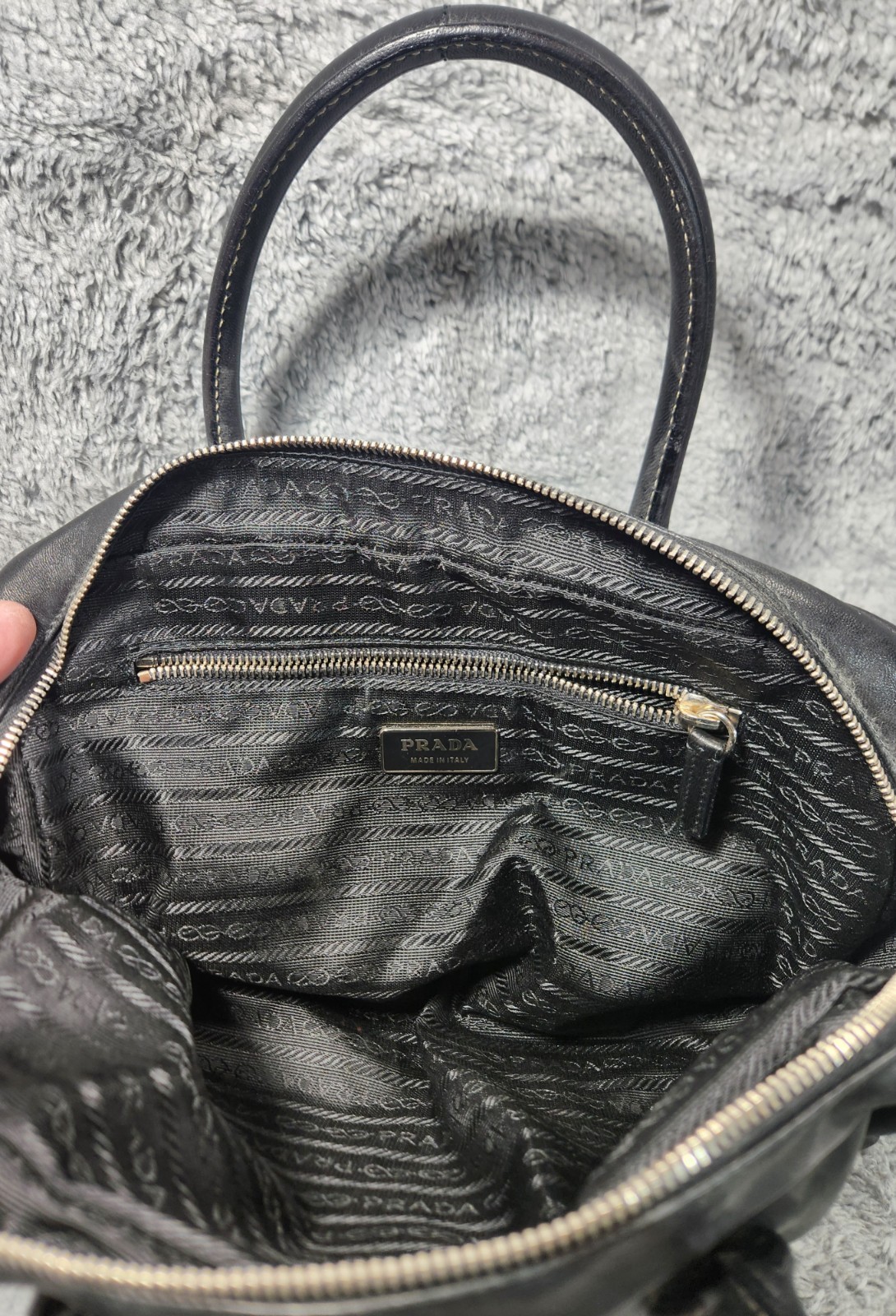 Authentic Prada Black Leather Top Handle Satchel Bag Purse Italy