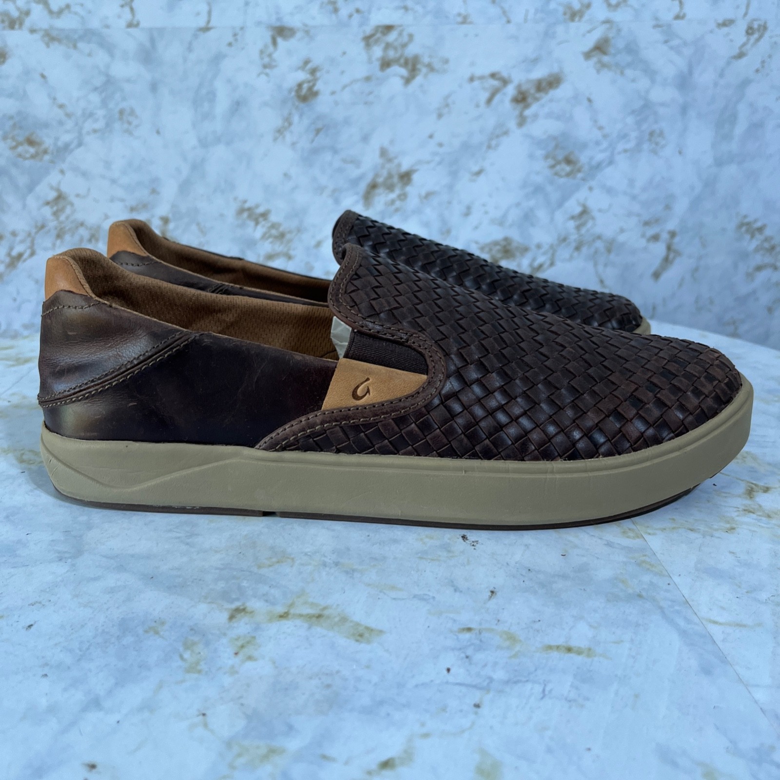 Olukai Lae’ahi LauHala Mens Size 11 Shoes Brown Leather Comfort Casual Sneaker