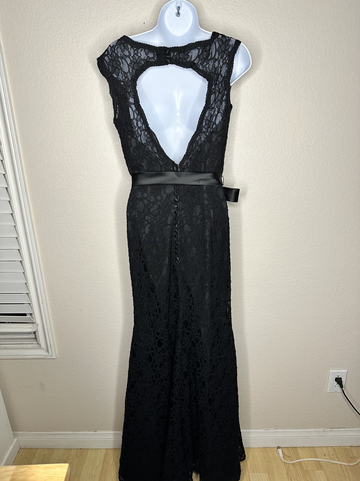 MORI LEE by MADELINE GARDNER black lace evening gown dress Bridesmaid 12 $225
